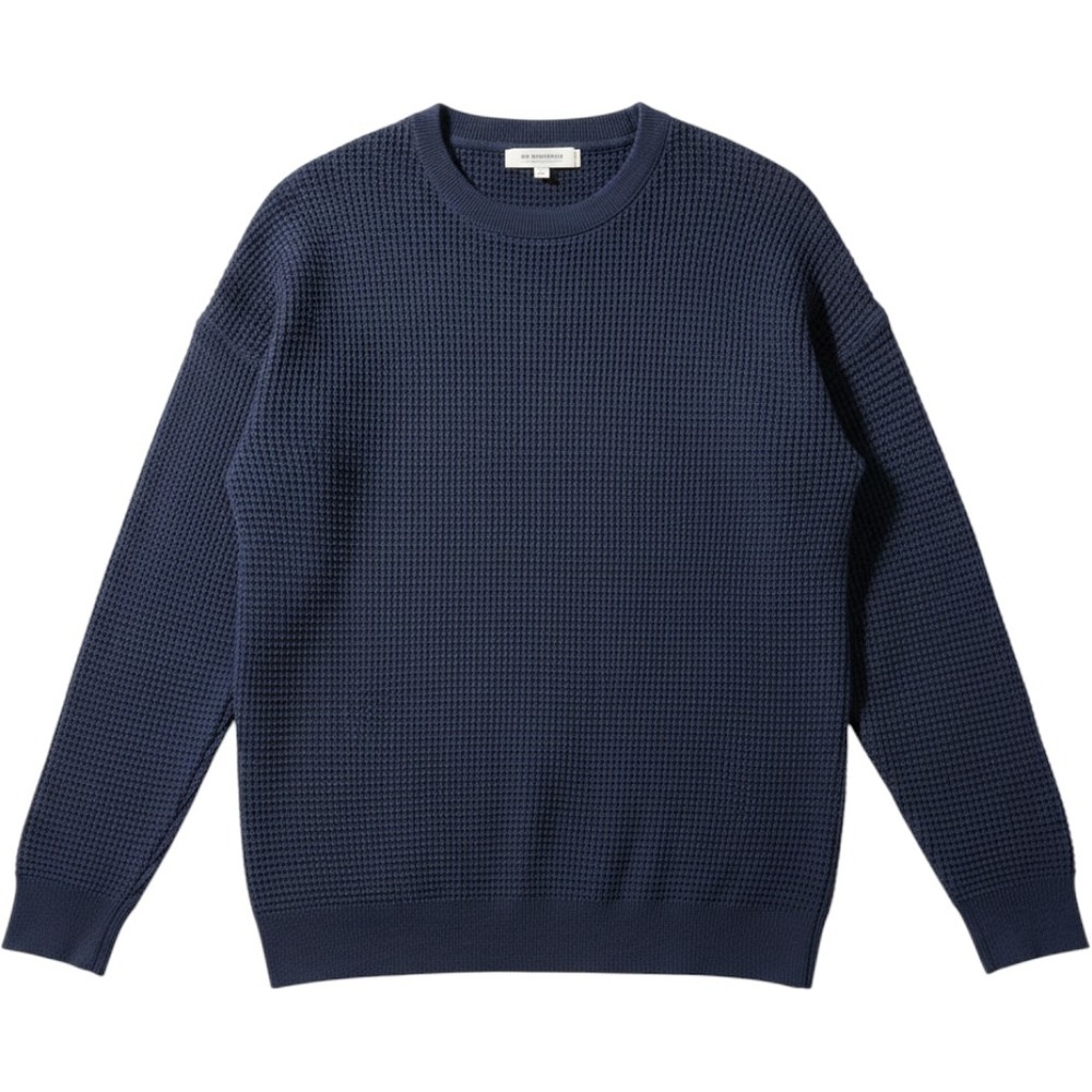 REI Co-op Wallace Lake Waffle Sweater Mens Medium Blue Cotton Pullover Crewneck